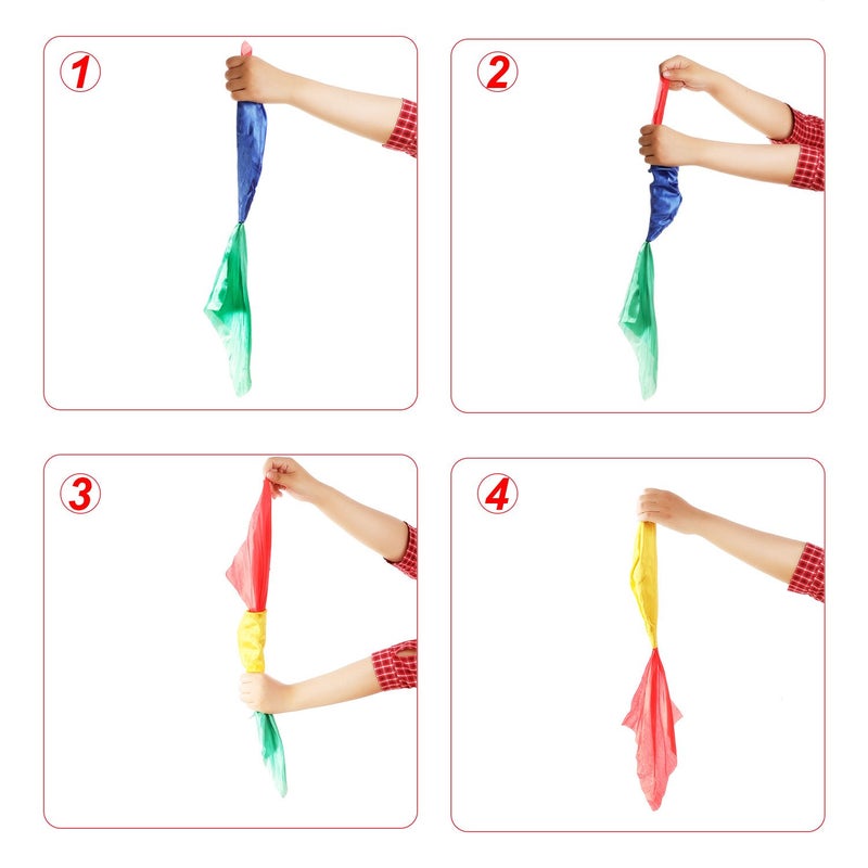 HESTYA 2 Pieces Magic Scarves Color Changing Silk Hanky Props for Trick Streets Four-Color Silk Magic Props Magician Accessories - Image 2